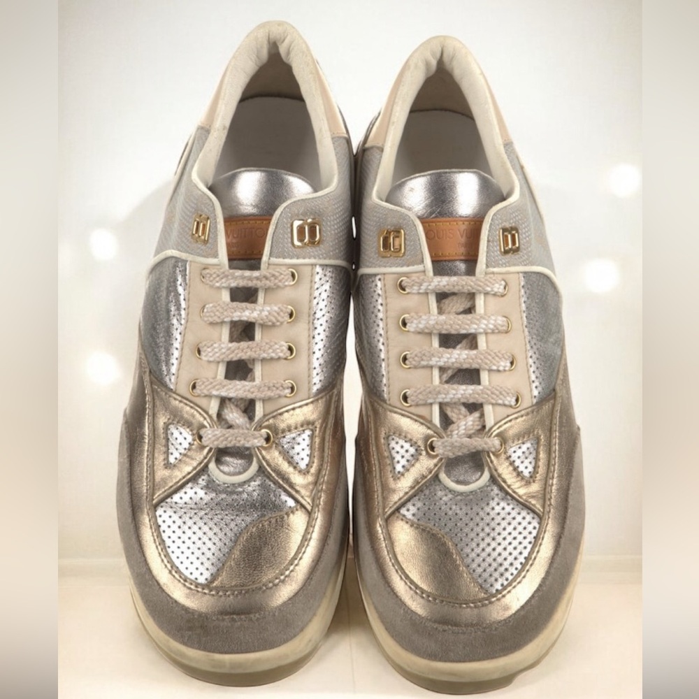 LOUIS VUITTON Vintage Metallic Leather Sneaker Shoes size 38